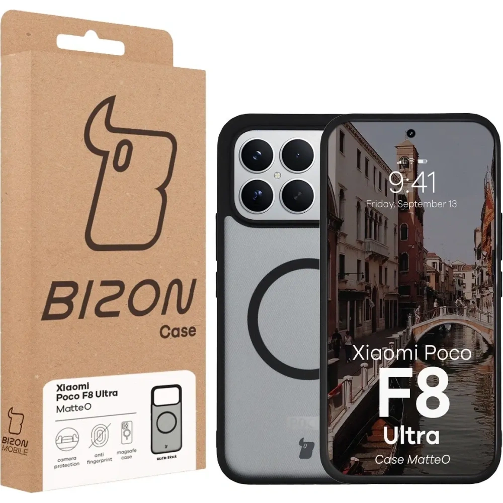 Etui z pierścieniem magnetycznym Bizon Case MatteO do Xiaomi POCO F8 Ultra przydymione-czarne